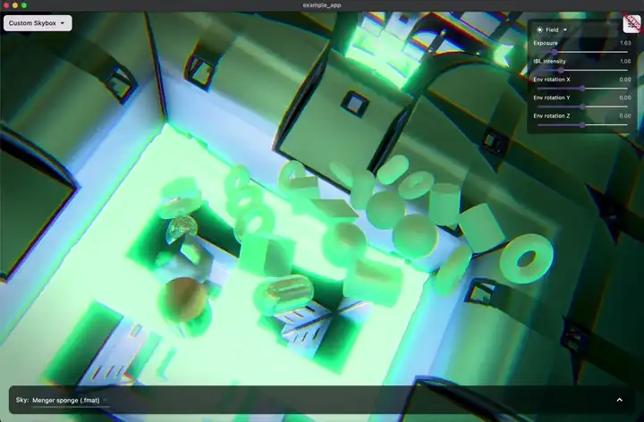 A custom sky material written in GLSL through the .fmat format