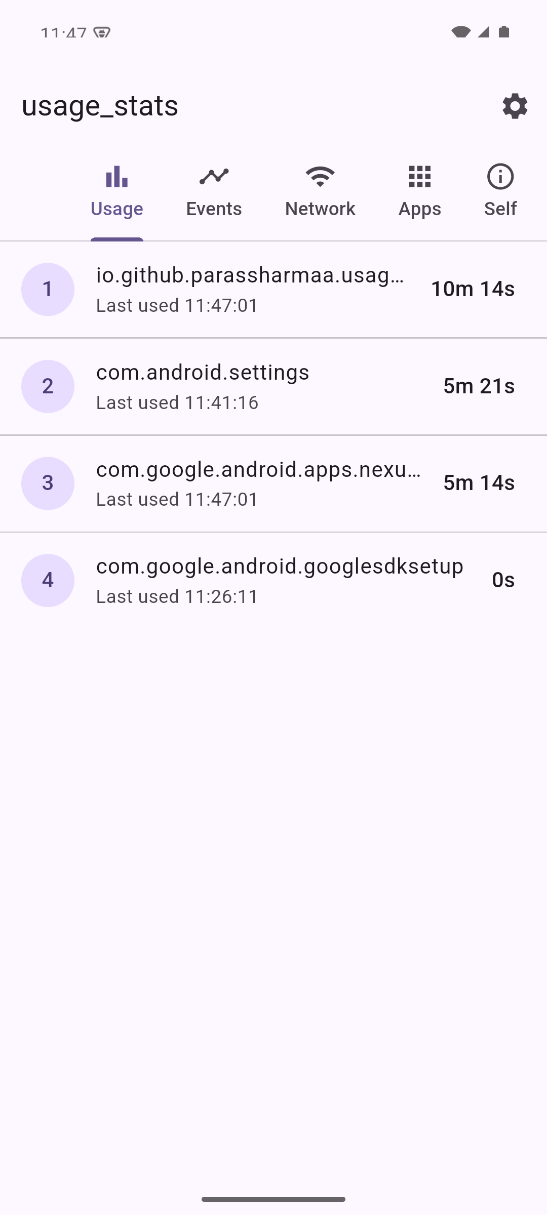 Per-app foreground usage