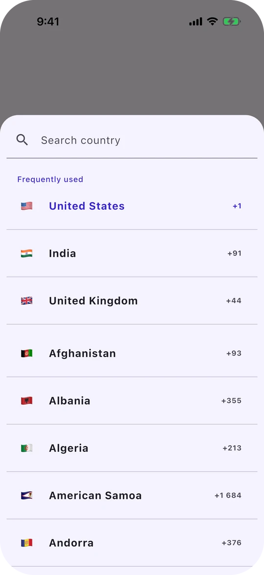 Searchable country picker