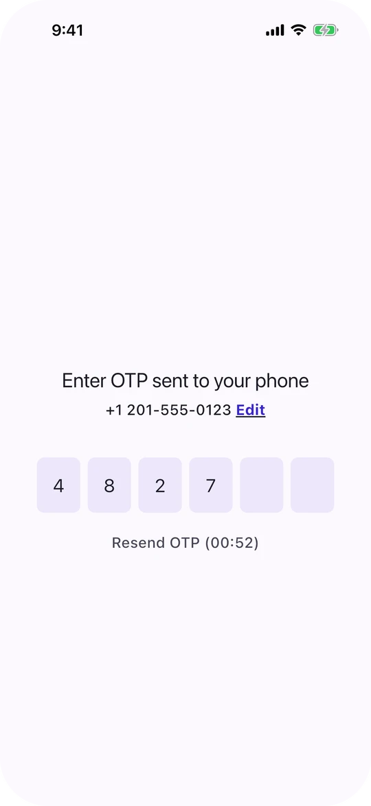 One-time code screen