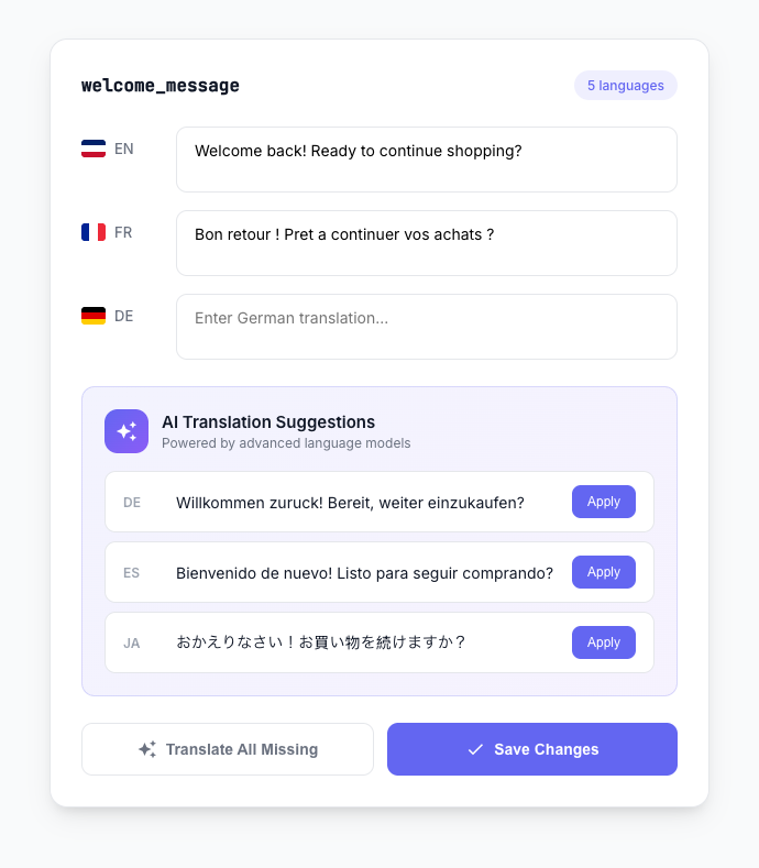 Manage and AI-translate keys with your team