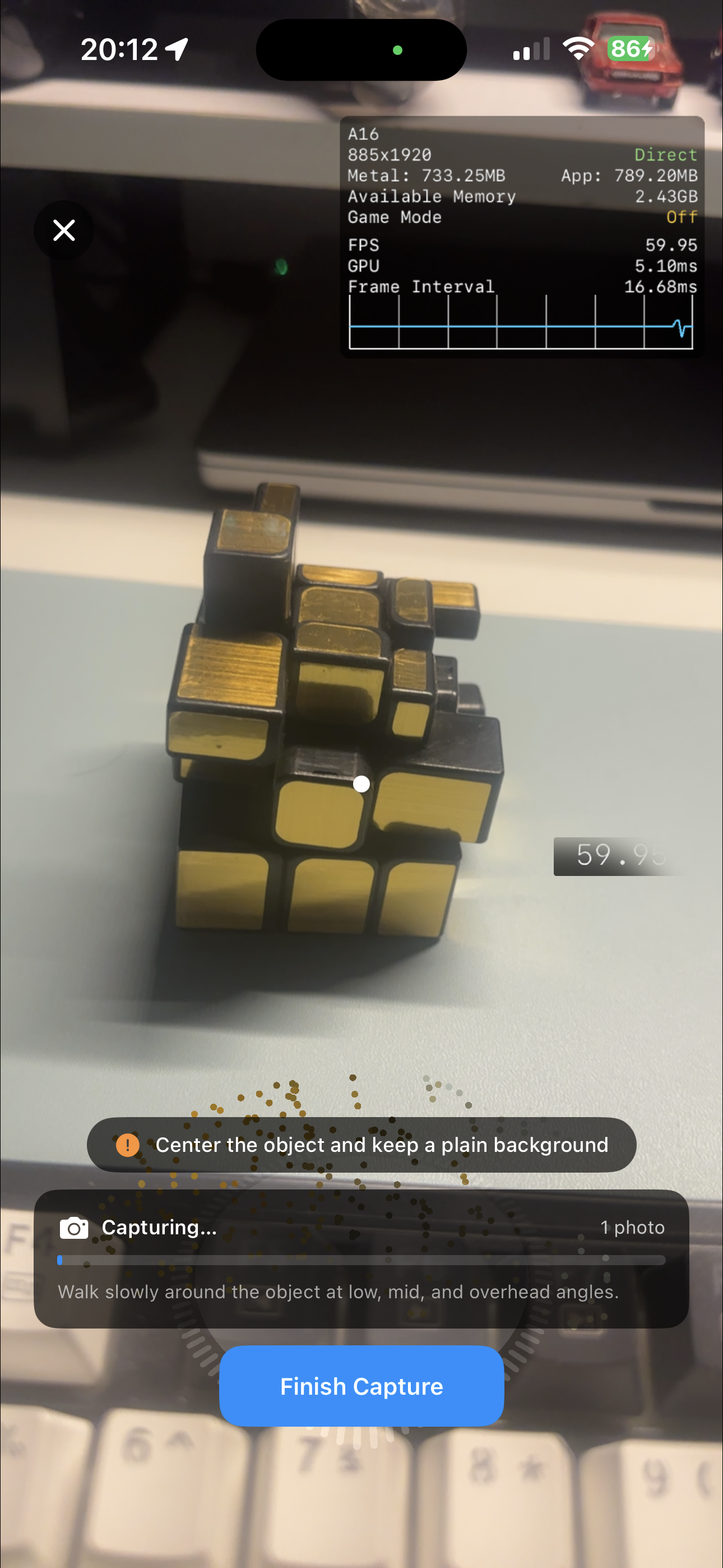 Object Capture scanning screen