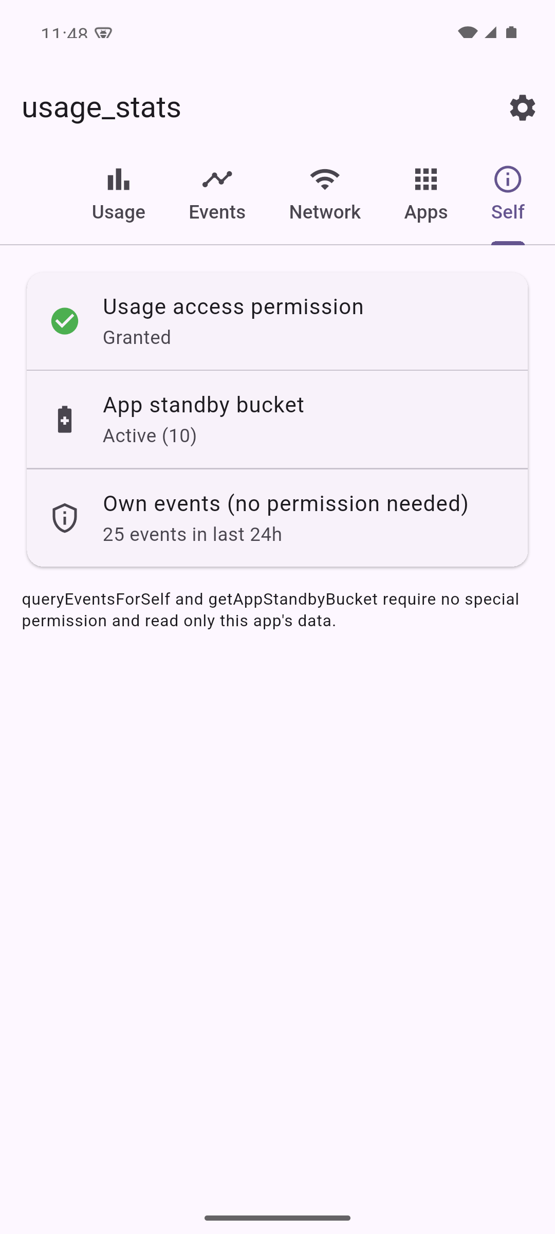 App standby bucket and self events